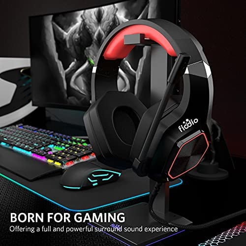 Fiodio 7.1 Auriculares de juegos de sonido envolvente con efecto LED, auriculares estéreo con cómodos orejeras ergonómicas y micrófono