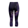 thumbnail image 5 of SCRAWLGOD Marble Print Black Violet Women's Elastic Capri Leggings, Breathable High Waisted Cropped Tights with Pockets, Breathable Tummy Control Workout Butt Lifting Leggings, XXL, 5 of 7
