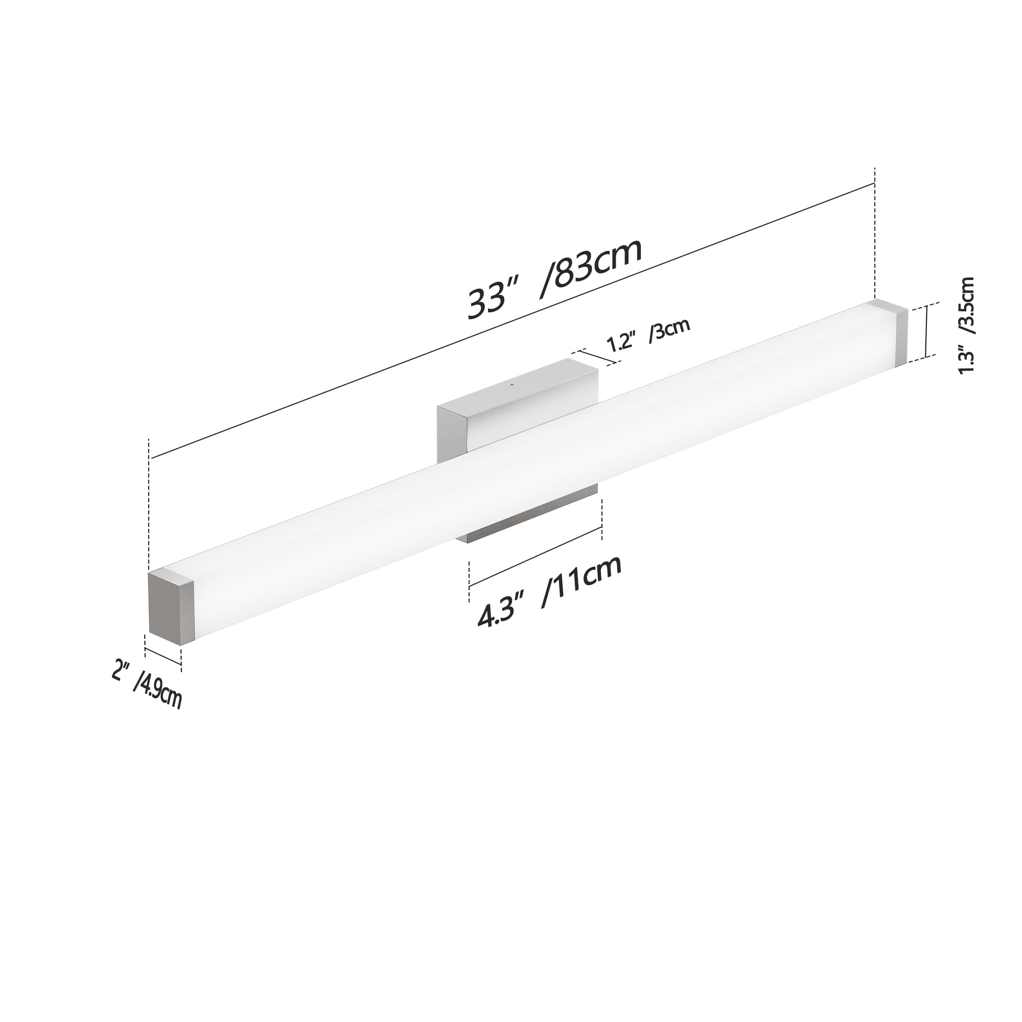 TICOZE 33 Inch Brushed Nickel Modern LED Vanity Light Bar, 18W 6000K Cool White, Energy-Saving Bathroom Mirror Lighting Fixture