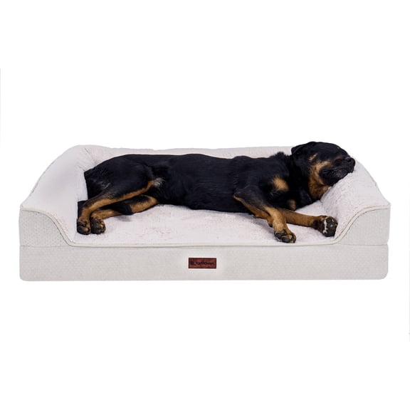 FurHaven Jumbo (40"x32") Cooling Gel Dog Bed – Cool Gel Memory Foam Sofa Pet Bed, Embossed Velvet, Removable Washable Cover, Clay