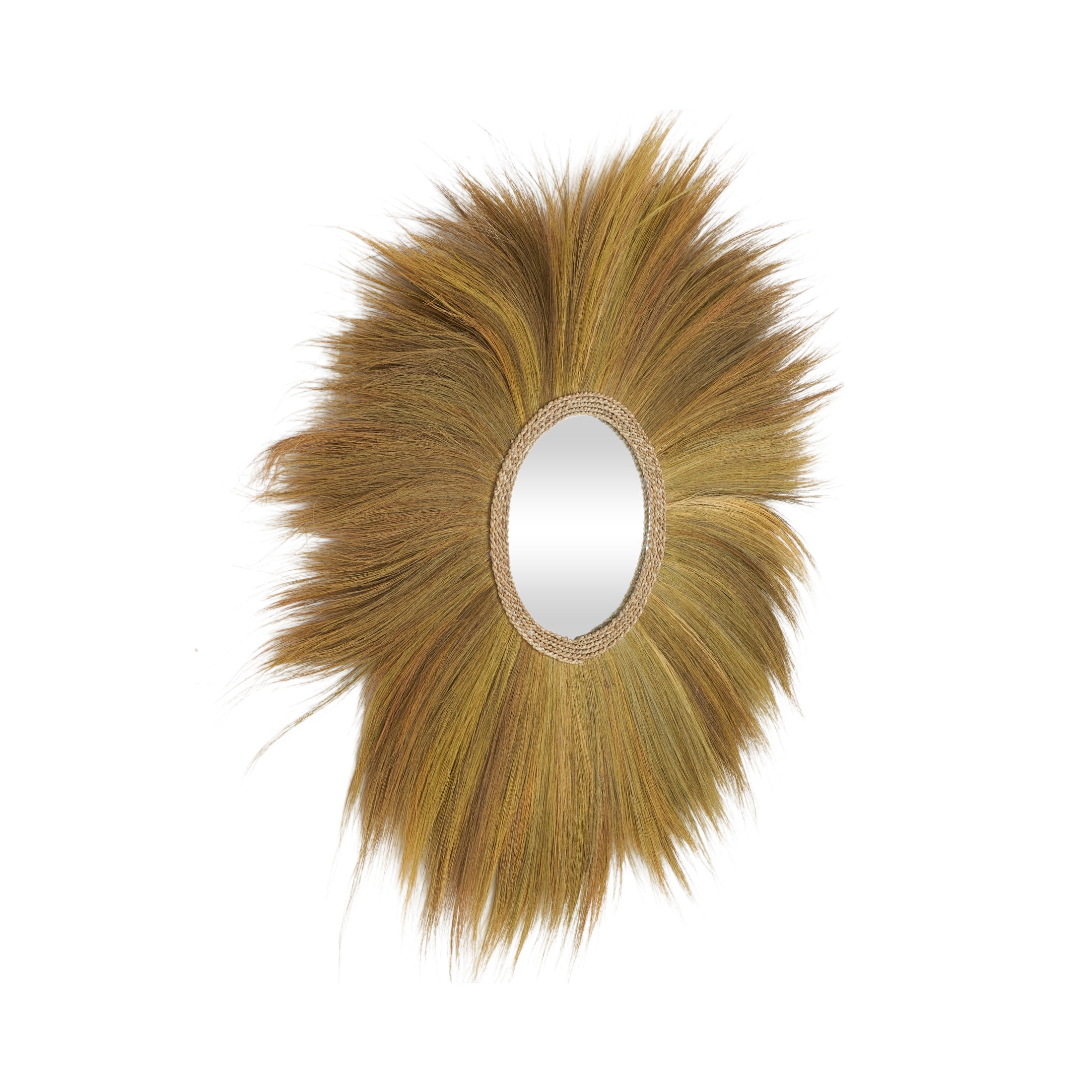 DecMode 45" x 45" Brown Tribal Inspired Sunburst Grass Wall Mirror with Coiled Rope Center