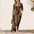 thumbnail image 2 of Vestido largo bohemio con cuello en V para mujer vestido Vintage dividido vestido camisero Retro para primavera y verano, 2 of 7