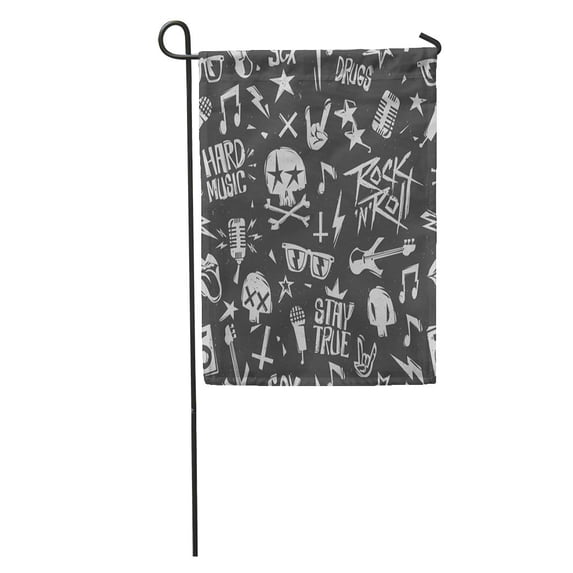 SIDONKU Rock N Roll Endless Hand Drown from Black Pop Culture Garden Flag Decorative Flag House Banner 28x40 inch