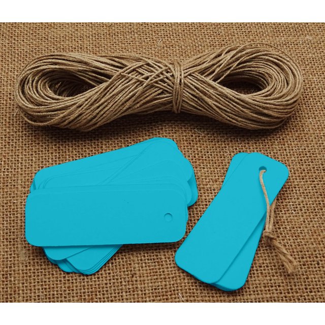 100 Pcs Rectangular Shape Blank Tags Bonbonniere Wedding Favor Hang Tag with Free Natural Jute Twine - Colours Available