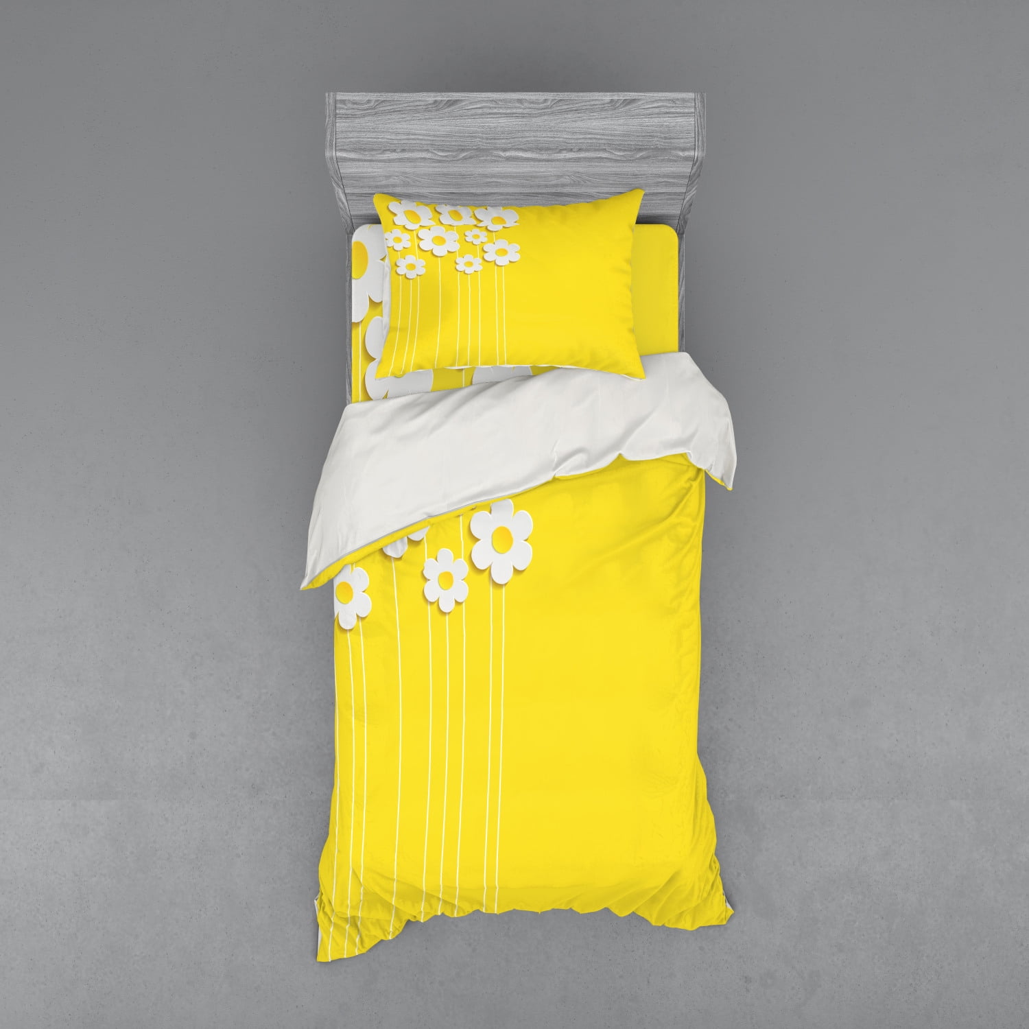 Yellow Duvet Cover Set, Spring Flowers Daisy Pattern on Clean
