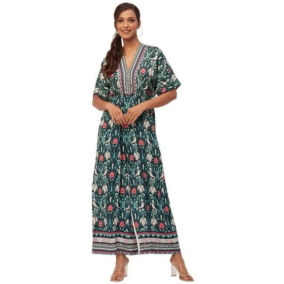 Moomaya Women's Printed Jumpsuit, V-Neck Sleeveless Wide Leg Loose Boho Style Jumpsuits