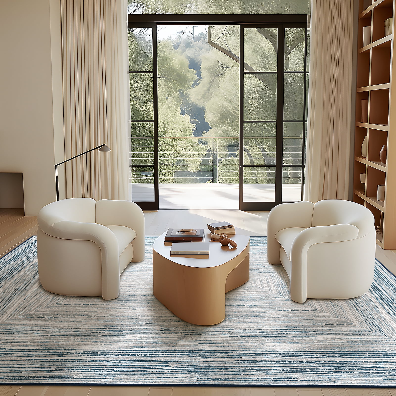 Phantoscope 4'x6' Washable Indoor Area Rug Classic Printed Carpet Non-Slip Thin Low-Pile Rug for Living Room Bedroom Dining Room, Blue