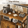 thumbnail image 2 of Bakers Rack with Power Outlet and LED Light, Microwave Stand with Storage Cabinet, Coffee Bar Cabinet Station with 6 Hooks for Kitchen, Dining Room, Living Room, Coffee Bar, Rustic Brown, Black, 2 of 11