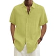 thumbnail image 2 of GrmtClth Men's Shirts Casual Linen Top Fashion Short-Sleeved T-Shirts Dressy Button Down Outfit Collared Yellow M, 2 of 4
