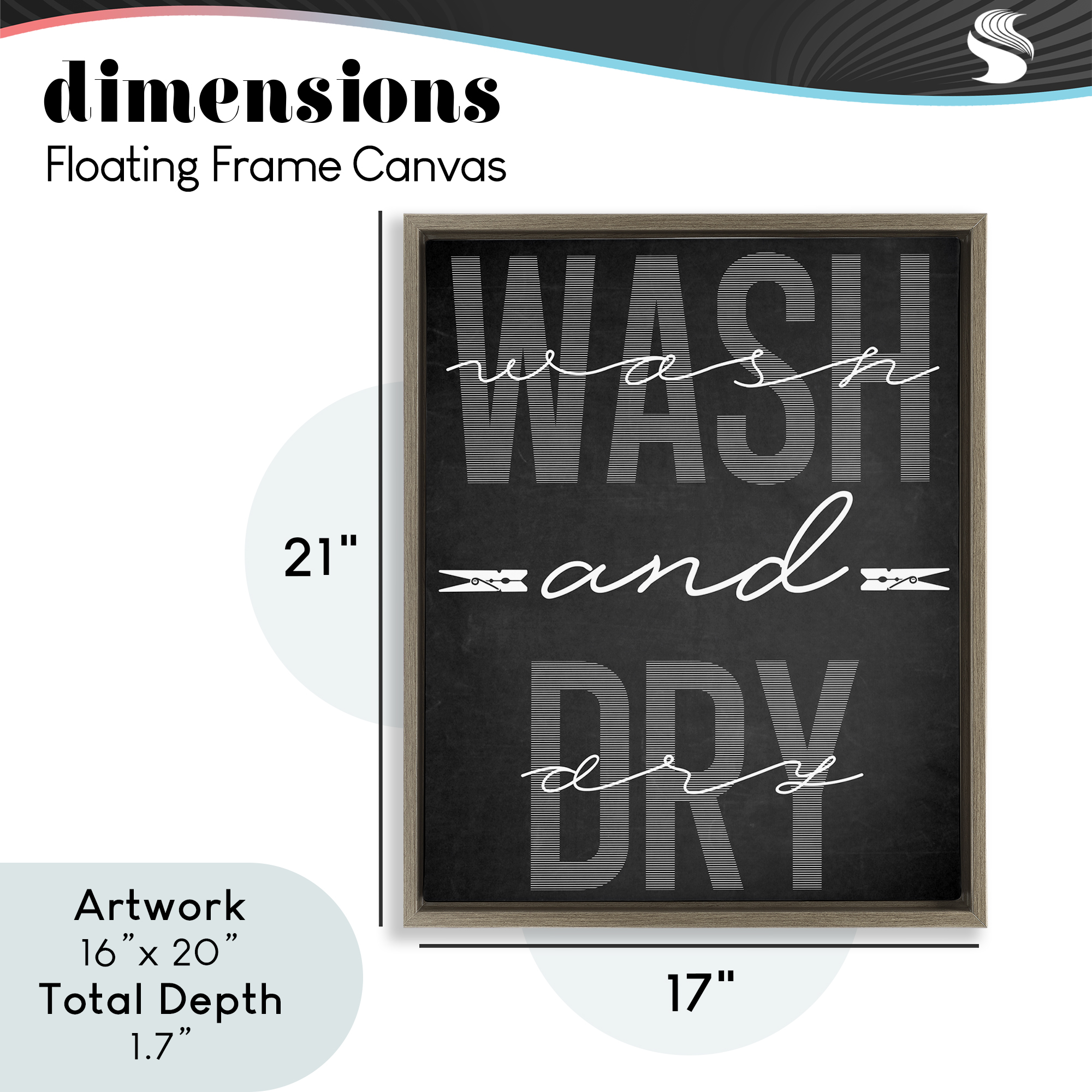 Wash And Dry Black Minimal Brown Framed Floater Canvas Wall Art, design by Marcus Prime