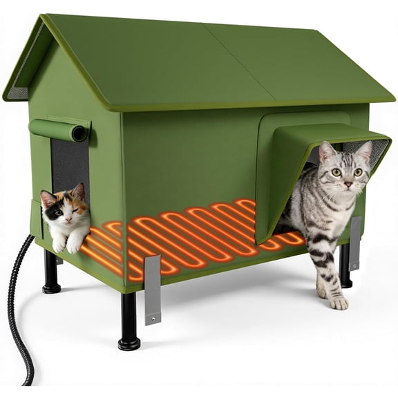 EVER BETTER Indestructible Outdoor Heated Cat House—100% Waterproof Insulated Shelter with Heater and Escape Door, Designed for Winter Stray Cats and Farm Cats