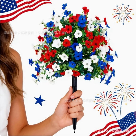 HomelyJoy Patriotic Artificial Flowers, Red White and Blue Faux Plants for Independence Day Decoration, Outdoor Garden and Patio Yard Ornament