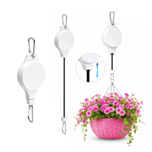 Retractable Plant Hanger with Pulley System, Effortless Raising and Lowering for Indoor and Outdoor Plants, Hanging Planters, Garden Pots & Bird Feeders (1 PC,White)