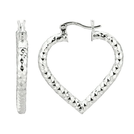 hoop earrings heart shaped silver sterling 26mm 28mm diamond cut tubular open ritastephens walmart