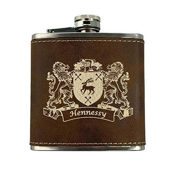 Hennessy Irish Coat of Arms Leather Flask - Rustic Brown