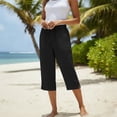 thumbnail image 5 of JFGHDG Women's Drawstring Elastic Waist Linen Capri Pants High Waisted Wide Leg Cropped Casual Trousers with Pockets Black 4XL, 5 of 7