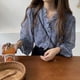 thumbnail image 2 of Camisa de mujer Blusa de gasa con estampado floral Top casual de manga larga abullonada, Azul, L AweSitey AP001298-13B, 2 of 7