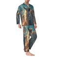 thumbnail image 2 of Salouo Starry Sky Cloud Wolf Print Button-Front Long Sleeve Pajama Set for Men, Soft 2Pjs Men's Long Sleeve Sleepwear-Large, 2 of 7