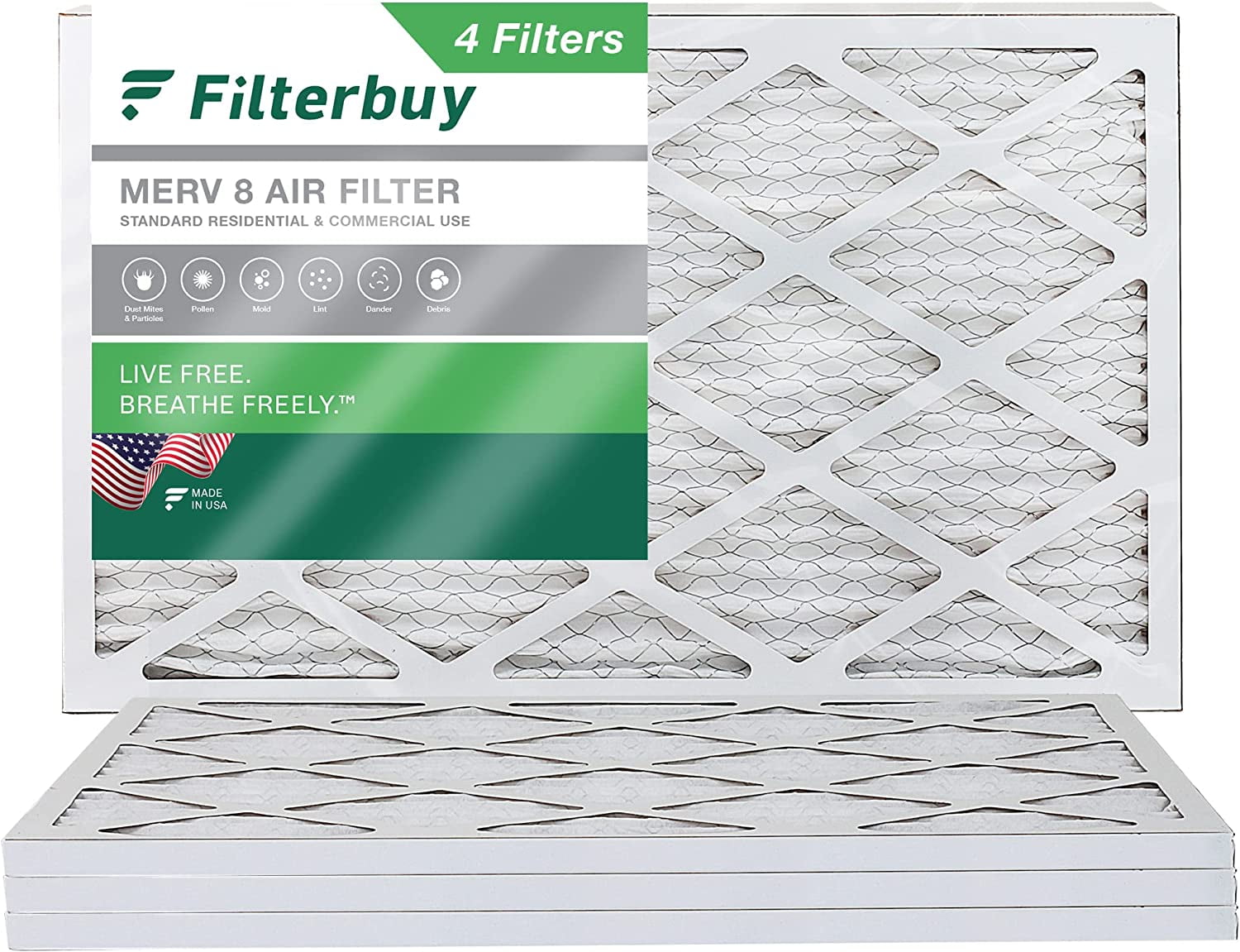 Filterbuy 10x20x1 MERV 8 Pleated HVAC AC Furnace Air Filters (4-Pack)