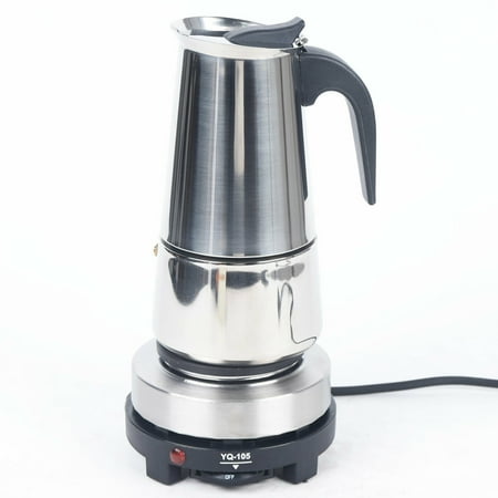 

450 mL Stainless Steel Moka Pot W/Electric Stove Espresso Maker & 9 Cups 110V