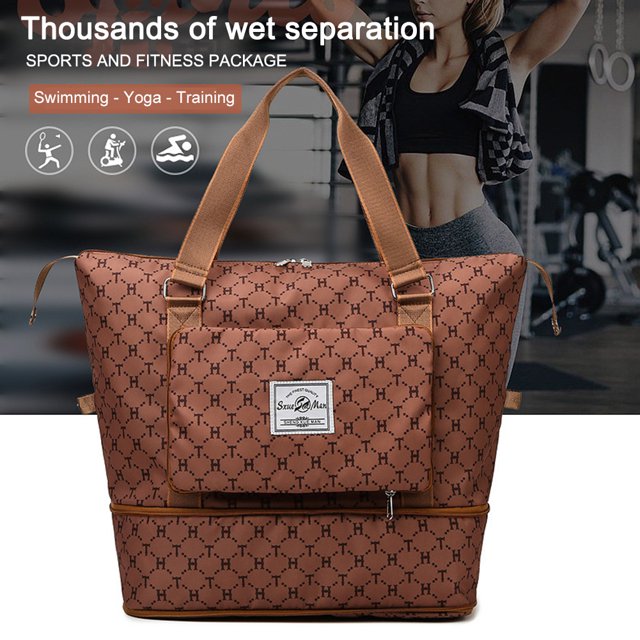 Bolsa de fitness para yoga Separación en seco y húmedo Bolsa de viaje de gran capacidad para deportes (marrón)
