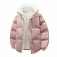 thumbnail image 2 of Zedker Women's Lightweight Winter Hooded Puffer Coat Cropped Puffer Long Sleeve Zip Coats,Plus Size PinkM, 2 of 4