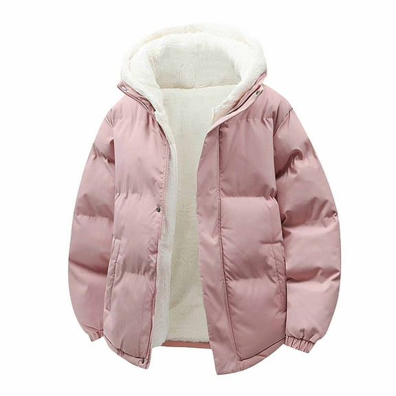 Women's Hooded Warm Winter Coat Solid Color Zipper Hooded Parkas Double Pockets Long Sleeves Casual Outwear