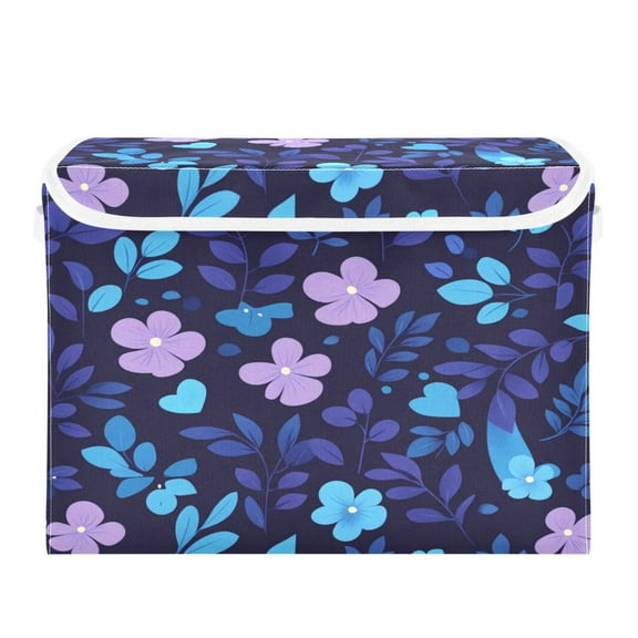 Storage Box With Lid 16.5x12.6x11.8In Foldable Stacked Household Storage Box Purple Blue Flowers