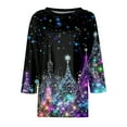 thumbnail image 4 of WTOBBY Women's Casual Round Neck 3/4 Sleeve Loose Printed T-Shirt with Christmas Elements, Ladies Holiday Theme Top for Everyday Fashion, Comfortable Wear Blouse,Black L, 4 of 6
