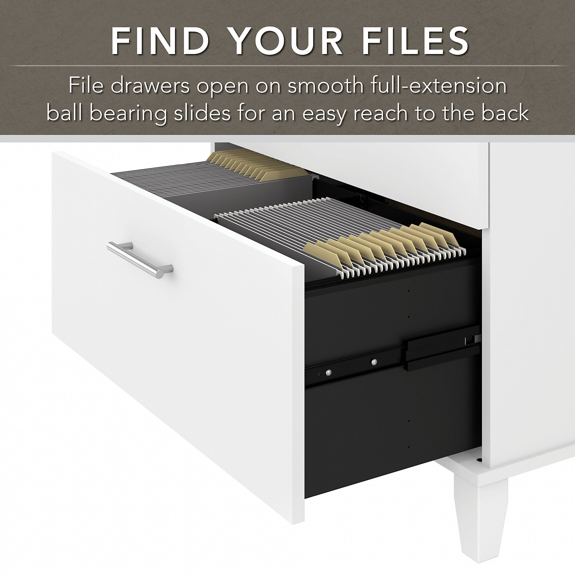 Bush Furniture Somerset Lateral File Cabinet, 2 Drawer, White