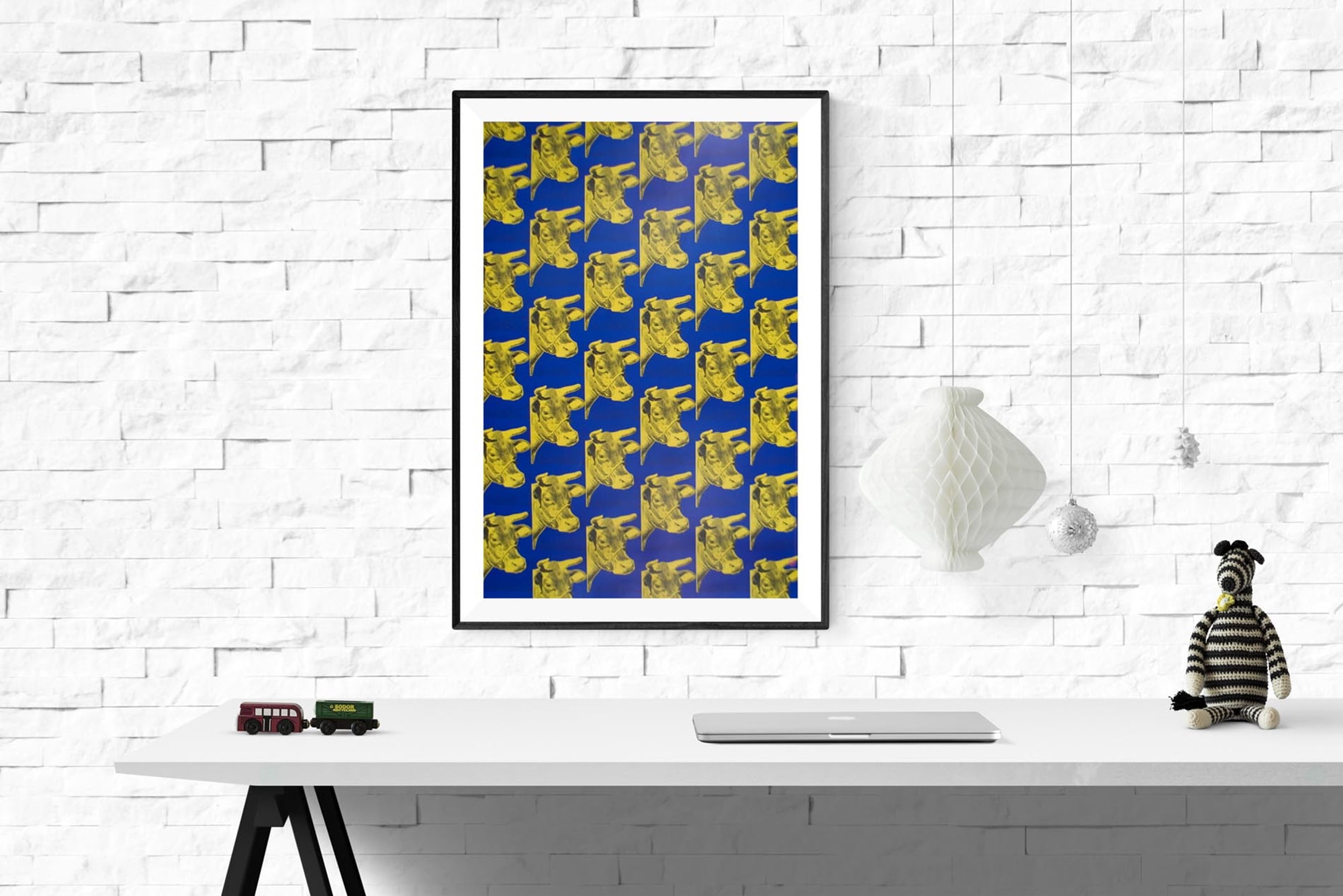Andy Warhol-Multiple Yellow Cows on Blue-1999 Poster