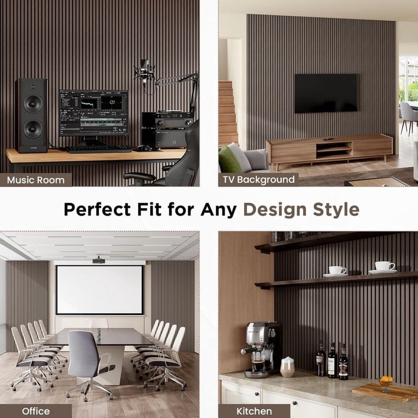 Easy4Home 4Pcs Wood Soundproof Wall Panels 94.5" x 12.6" Wood Slat Acoustic Panels, Dark Walnut