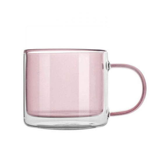 Pink Clear 9 Oz Glasses Mug Double Wall Cup Coffee Glassware With Handle, Usd For Wine Tea Or Cappuccino for Women Men Gifts