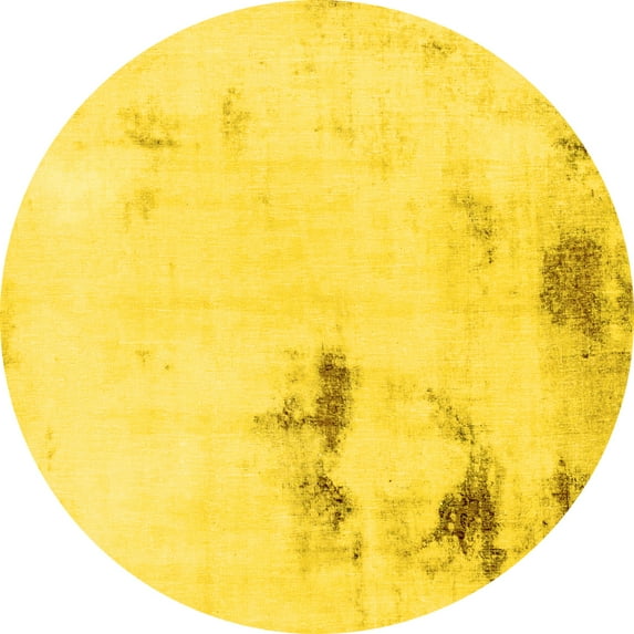 Ahgly Company Indoor Round Abstract Yellow Modern Area Rugs, 3' Round