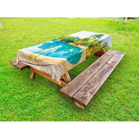 Landscape Outdoor Tablecloth Umbrella And Chair Around The Round Pool Tourist Space Famous Spots Concept Decorative Washable Fabric Picnic