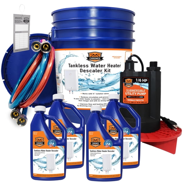 Kit de descarga para calentador de agua sin tanque Chromex con descalcificador de 4 litros