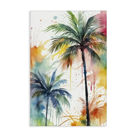 Stupell Industries Splashed Palm Trees Botanical & Floral Painting Gallery Wrapped Canvas Art Print Wall Art, 16 x 24