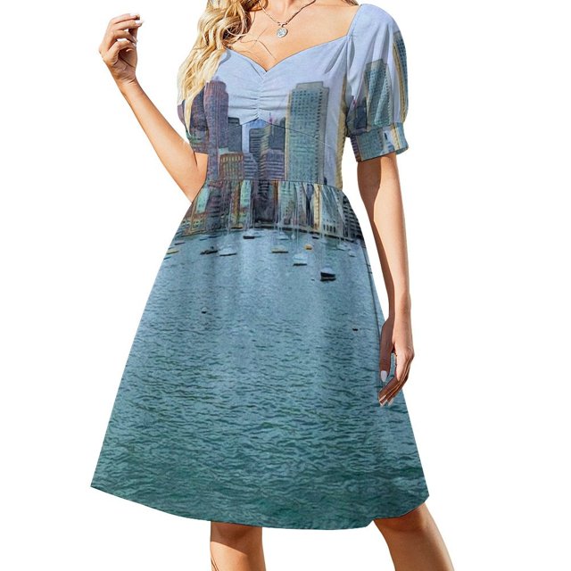 Vestido de manga corta Waterfront Boston vestido de estilo coreano para mujeres embarazadas