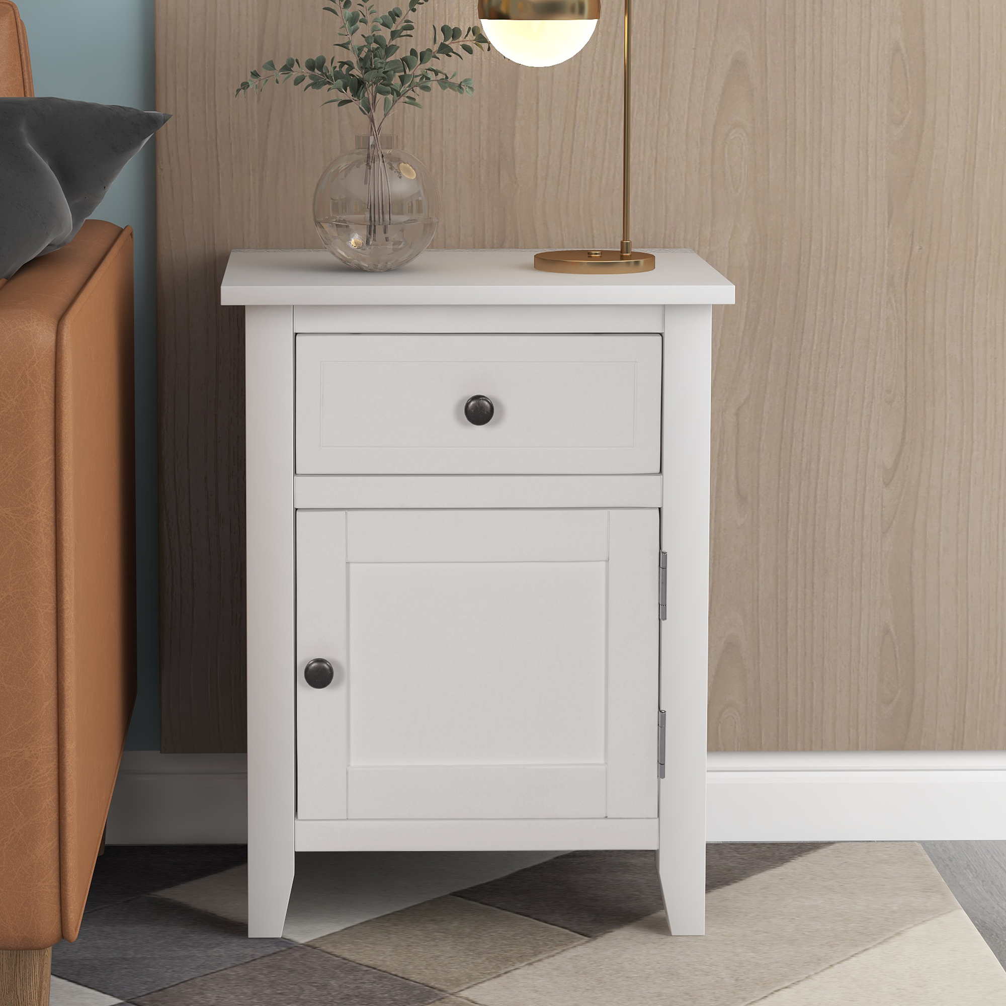 SESSLIFE Nightstand with a Drawer, White End Tables, Storage
