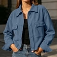 thumbnail image 5 of Admvng Women's Cropped Shacket Jacket Lapel Button Down Comfortable Chest PocketCasual Long Sleeve Ladies Coat Outerwear, 5 of 8
