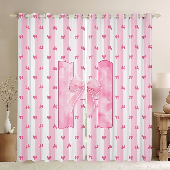 Homewish Cartoon Monogrammed H Black Out Curtains, Fashion Pink Watercolor Curtains Pack of 2 (42x63 Each), Teens Kids Girls Women Bedroom Curtains, Blackout Curtains Room Decor