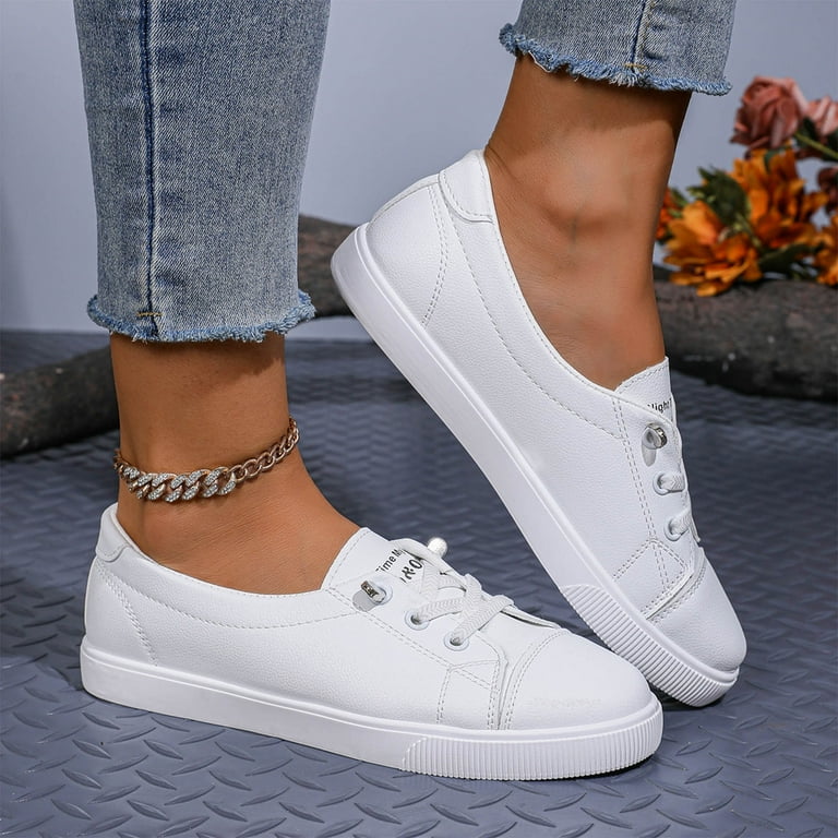 Mepaouo Womens White Tennis Shoes Leather Casual Walking Fashion Sneakers  Non Slip Dressy Work Flats - Walmart.com