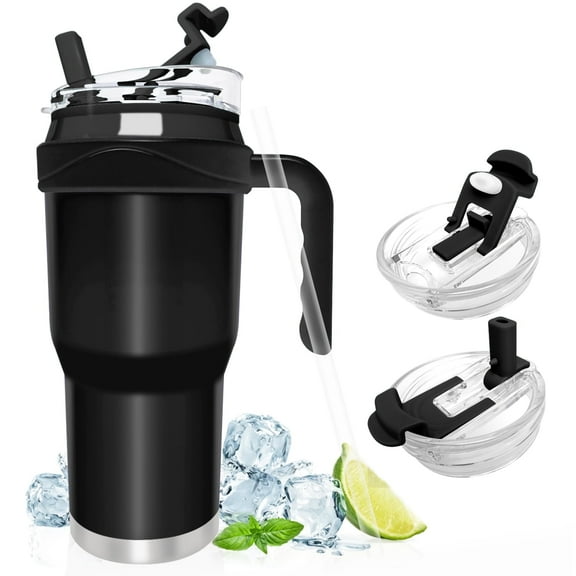 TNYXORIX Tumbler With Handle 40 oz Insulated Tumbler With Lid And Straw For Water Or Ice Coffee Cup Reusable Stainless Steel Water Bottle Travel Mug,Gifts for Women Men Her Him-Black