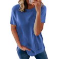 thumbnail image 4 of Women's Blue Round Neck Short Sleeve Solid Color Tee, 4 of 11