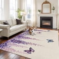 thumbnail image 3 of Area Rug for Living Room, Wisteria Non-Slip Indoor Large Carpet for Bedroom/Dining Room, Spring Purple Flowers Butterflies Vintage Beige Washable Low-Profile Rectangle Floor Runner Rugs - 6 x 9 Ft, 3 of 7