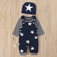 thumbnail image 2 of Boys Casual Star Print Outfit Overall Pants Long Sleeve Shirt Hat Three Piece Fall Kids Clothes, 2 of 9