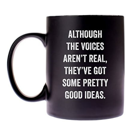 Snark City’s 14oz Ceramic Novelty Coffee Mug – “Although The Voices Aren't Real, They've Got Some Pretty Good Ideas” - Funny + Sarcastic – Coffee + Humor is the best way to start your