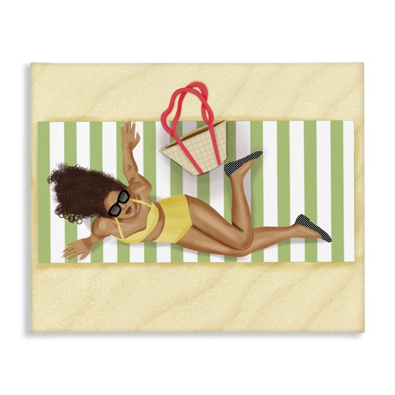 Stupell Industries Woman on Beach Blanket People Painting Wrapped Canvas Art Print Wall Art, 20 x 16
