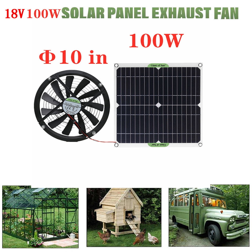 Solar Powered Fan, 10 Inch Cooling Ventilator, Monocrystalline Silicon Solar Panel, 100W