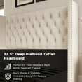 thumbnail image 3 of Merluxy King Bed Frame Upholstered Bed Wingback Headboard Velvet Tufted Deep Button/No Box Spring Needed/Easy Assembly/Cream, 3 of 7